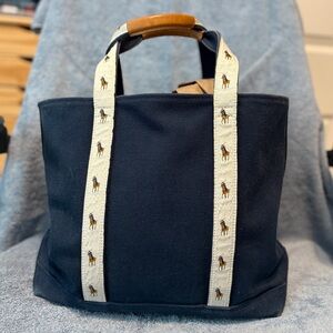 Polo by Ralph Lauren Navy Tote with Embroidered Cream Handles